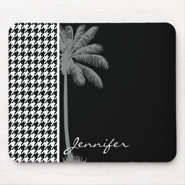 Summer Palm Black Houndstooth Mouse Mat (Front)