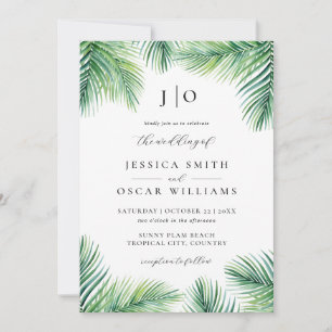 Summer Palm Botanical Tropical Destination Wedding Invitation