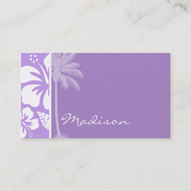 Summer Palm; Bright Lavender Tropical Hibiscus Business Card (Front)