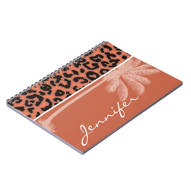 Summer Palm; Burnt Sienna Leopard Animal Print Notebook (Left Side)