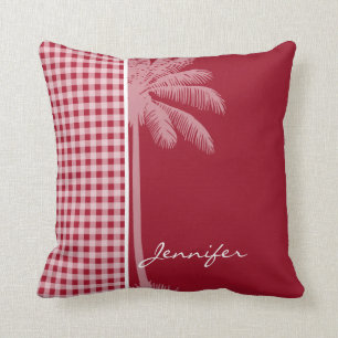 Summer Palm; Carmine Red Gingham; Chequered Cushion