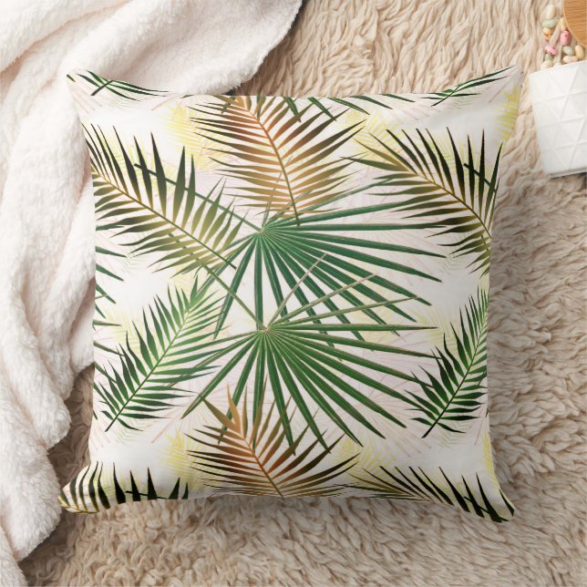 Summer Palm Leaves Green Tropical Jungle Pattern Cushion (Blanket)