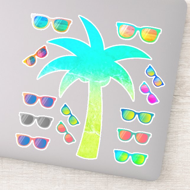 Summer Palm Tree and Sunglasses Sticker Pack (Detail)