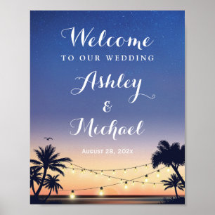 Summer Palm Tree Beach String Lights Wedding Sign