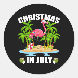 Summer Palm Tree Lighting Flamingo Christmas In Ju Classic Round Sticker