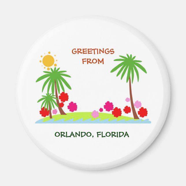 Summer--palm trees and sun, Greetings from Orlando Magnet (Front)