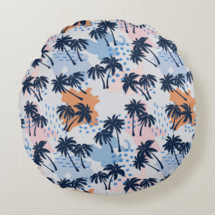Summer palm trees seamless pattern,coconut palm tr round cushion