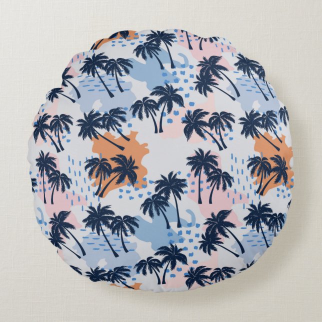 Summer palm trees seamless pattern,coconut palm tr round cushion (Front)