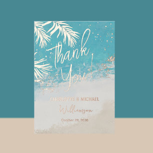 Summer Palms Ocean Photo Overlay Wedding Thank You