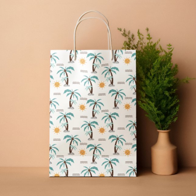Summer palms pastel blue  medium gift bag (Summer palms pastel blue medium gift bag)