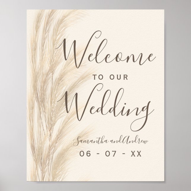 Summer pampas grass watercolor wedding welcome poster (Front)