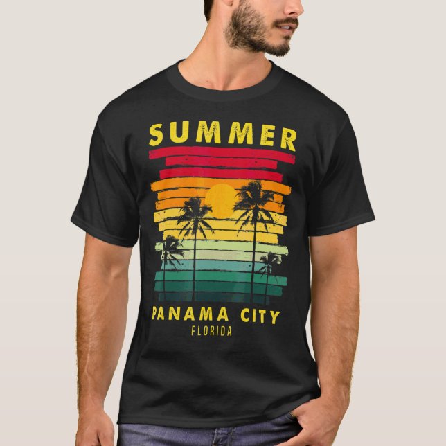 Summer Panama City Florida Beach Sunset Retro T-Shirt (Front)