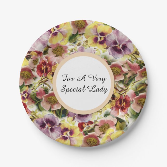 Summer pansies wild flower pattern paper plate (Front)