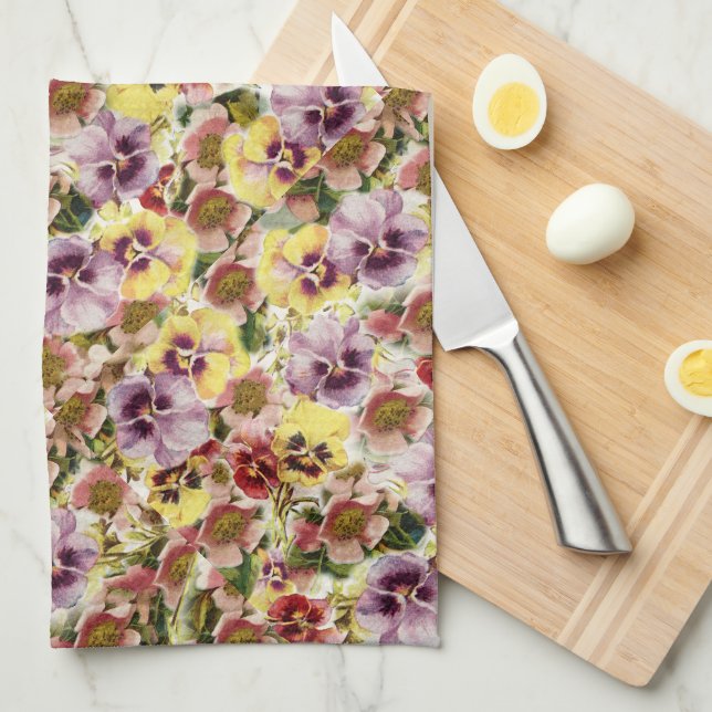 Summer pansies wildflower monogram tea towel (Quarter Fold)