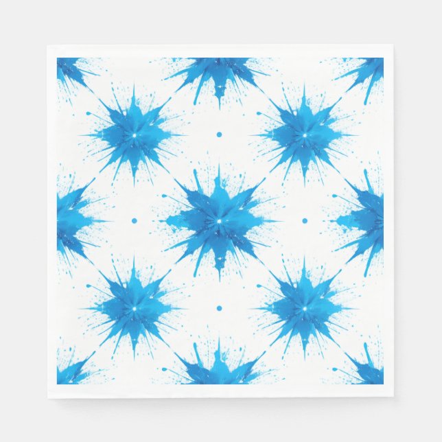 Summer Paper Napkins of Fresh Blue Square Splash (Front)