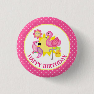 Summer Paradise Flamingo Parrot Birthday 3 Cm Round Badge