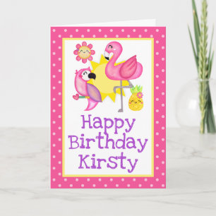Summer Paradise Flamingo Parrot Birthday Card