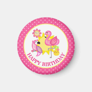 Summer Paradise Flamingo Parrot Birthday Magnet
