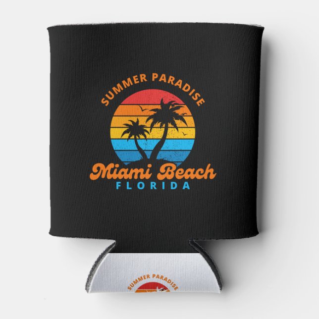 Summer Paradise Miami Beach Florida-Sunset-Palms Can Cooler (Front)