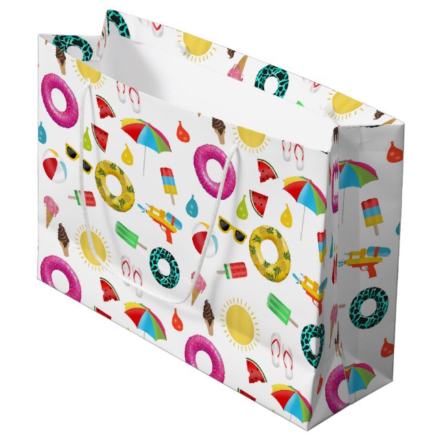 Summer Party Beach Pool Fun Pattern Large Gift Bag (Front Angled)