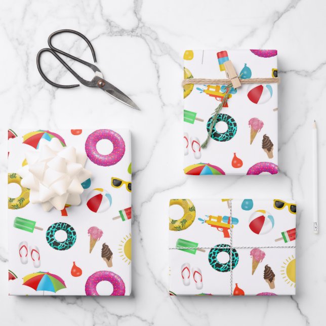 Summer Party Beach Pool Fun Pattern Wrapping Paper Sheet (Front)