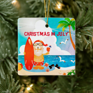 Summer Party Beach Santa Claus Christmas In July   Ceramic Ornament