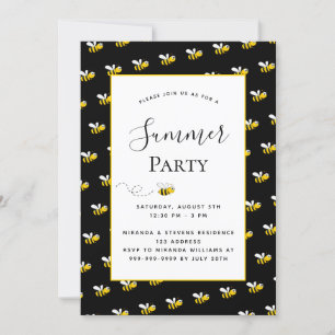 Summer party bees backyard bbq black gold invitation