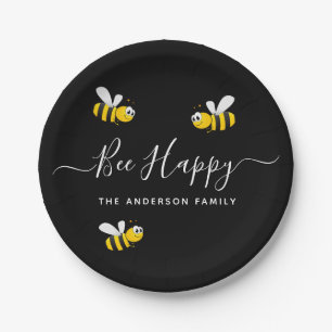Summer party black yellow bee happy bumblebees paper plate