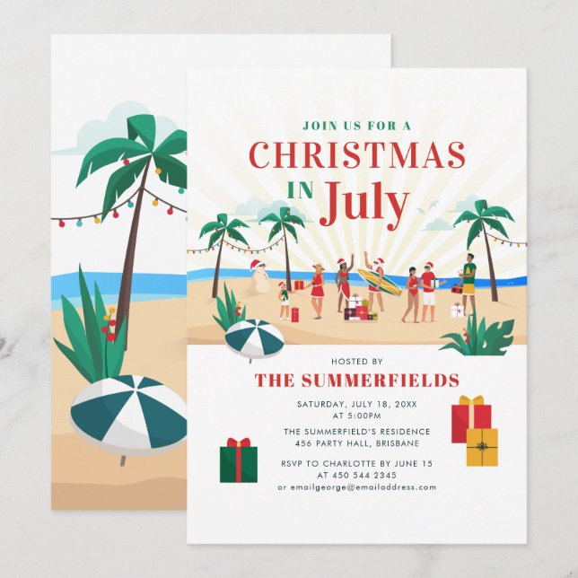 Summer Party Christmas in July Family Reunion Invitation (Front/Back)