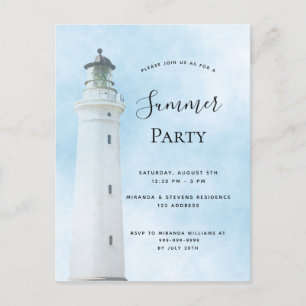 Summer party coastal beach lighthouse invitation postcard
