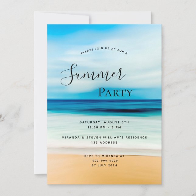 Summer party coastal beach sea invitation (Front)