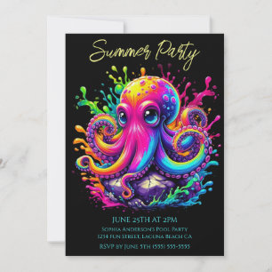Summer Party- Colourful Octopus Splash Invitation