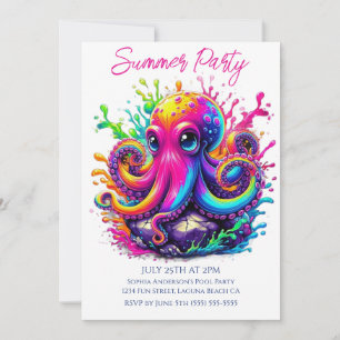 Summer Party- Colourful Octopus Splash Invitation