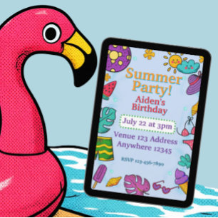 Summer Party Colourful Pop Art Birthday Invitation