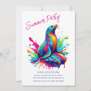 Summer Party- Colourful Sea Lion Splash Invitation