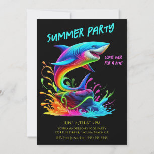 Summer Party- Colourful Shark Splash Invitation