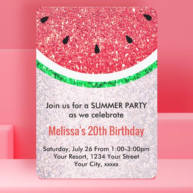 summer party faux glitter watermelon invitation (Creator Uploaded)