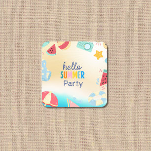Summer Party Festival Birthday Colorful Beach  Square Paper Coaster
