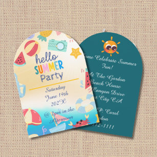 Summer Party Festival Birthday Colourful Beach  Invitation