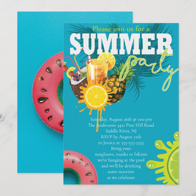 Summer Party Fun Invitation (Front/Back)