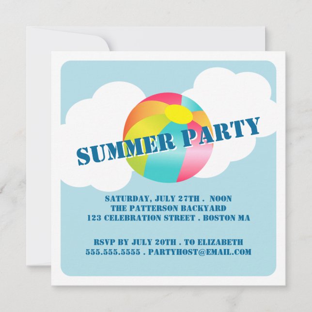 Summer Party Fun Time Beach Ball Invitation (Front)