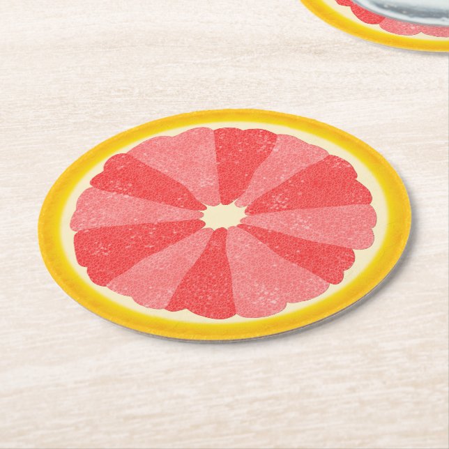Summer Party Grapefruit Slice Fruit Half Round Paper Coaster (Angled)
