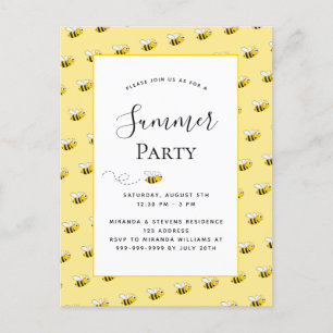 Summer party happy bumble bees backyard bbq postcard