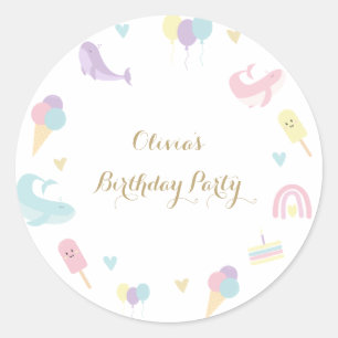 Summer Party Ice Cream Calligraphy Birthday Party Classic Round Sticker
