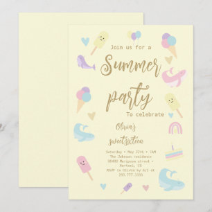 Summer Party Ice Cream Calligraphy Birthday Party Invitation