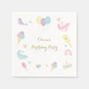 Summer Party Ice Cream Calligraphy Birthday Party Napkin