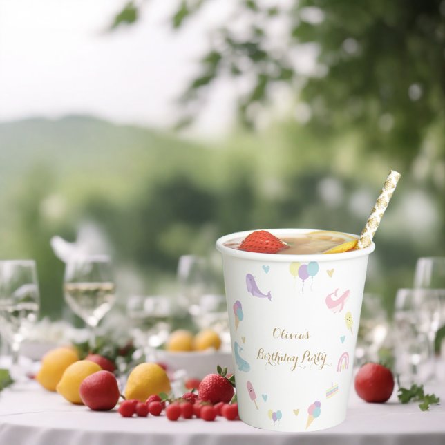 Summer Party Ice Cream Calligraphy Birthday Party Paper Cups (Creator Uploaded)