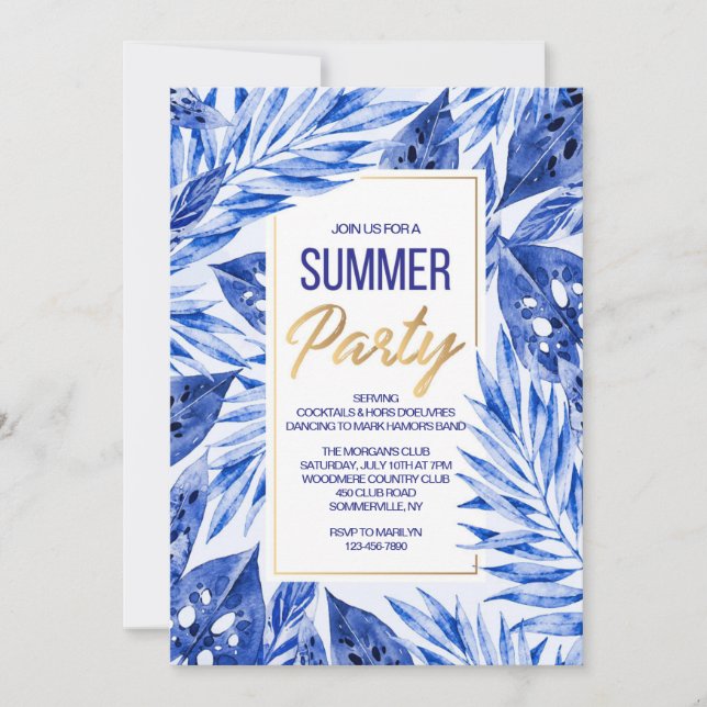 Summer Party Invitation in Blue (Front)