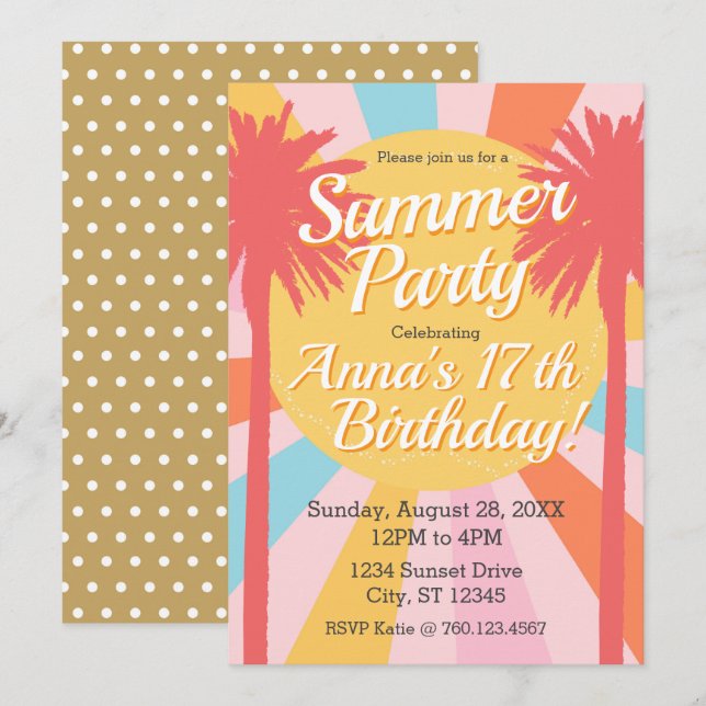 Summer Party Palm Birthday Invitation (Front/Back)