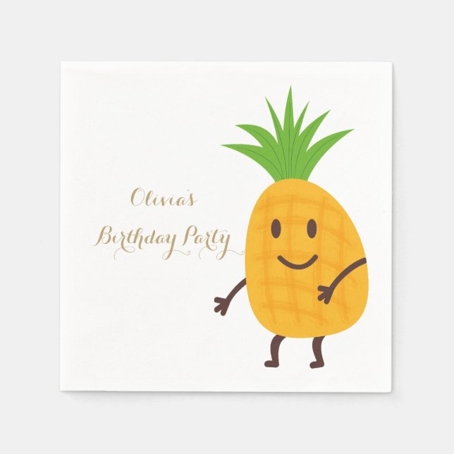 Summer Party Pineapple Tropical Birthday Party Napkin (Front)